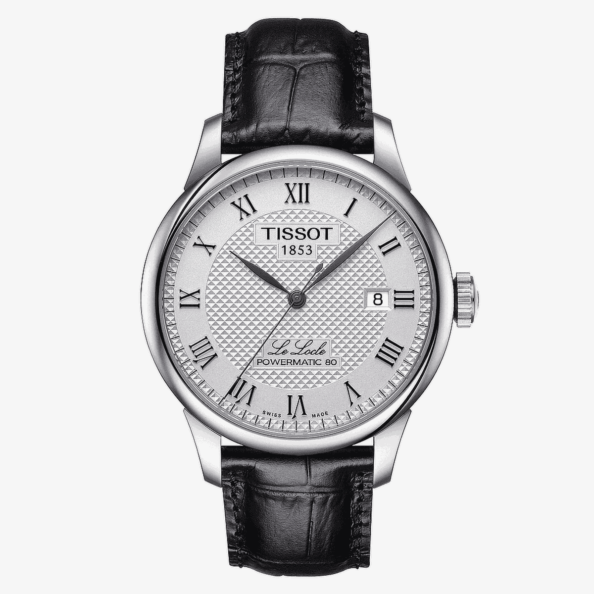 Reloj Tissot Le Locle Powermatic 80 con esfera blanca y correa de piel negra - T0064071603300