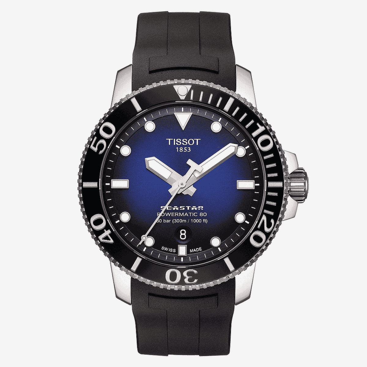 Reloj Tissot Seastar 1000 con esfera azul degradado y correa de caucho negro - T1204071704100
