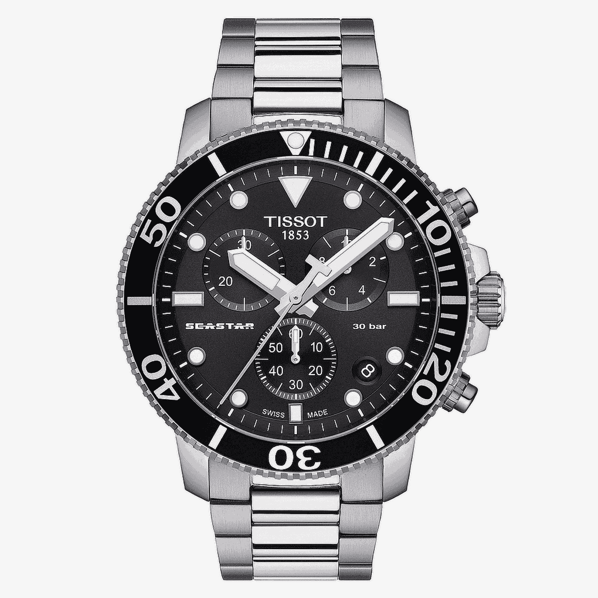 Reloj Tissot Seastar 1000 Chronograph con esfera negra y brazalete de acero - T1204171105100