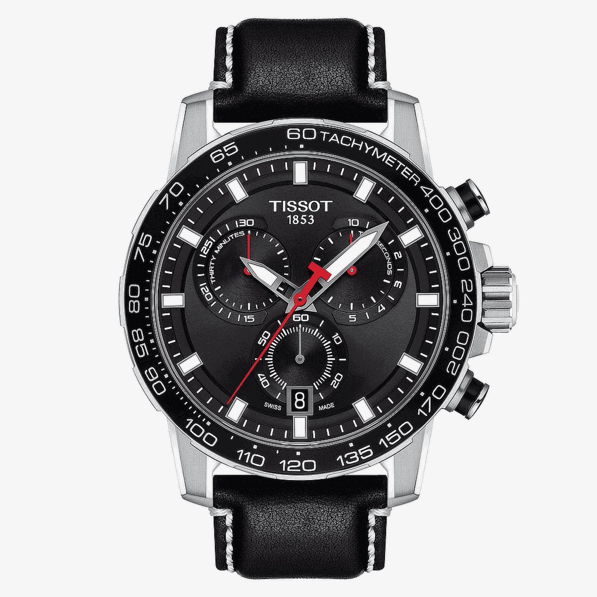 Reloj Tissot Supersport Chrono con esfera negra y correa de piel negra - T1256171605100