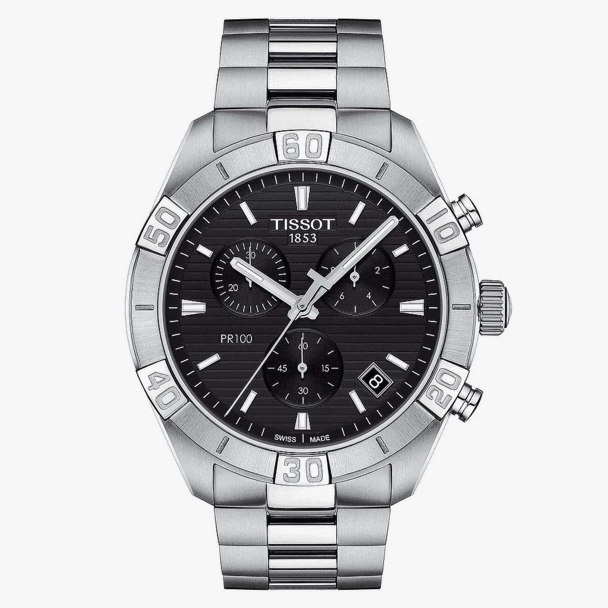 Reloj Tissot PR 100 Sport Gent Chronograph Brazalete Acero Esfera Negra - T1016171105100