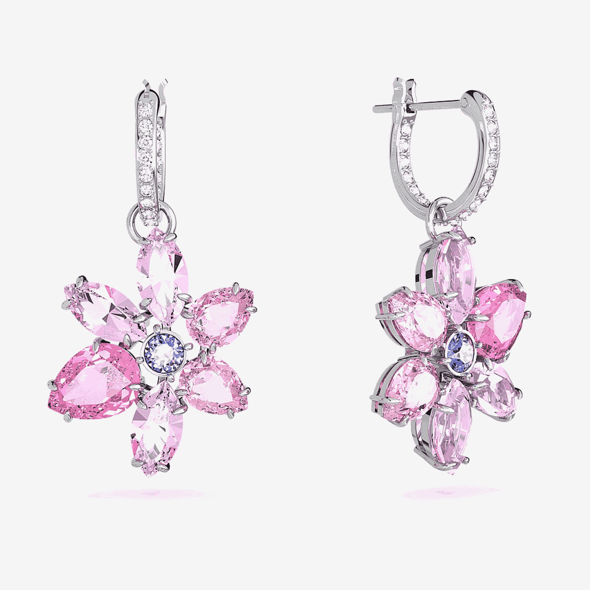 Pendientes Gema. Tallas mixtas, Flor, Rosas, Baño de rodio Swarovski - 5658397
