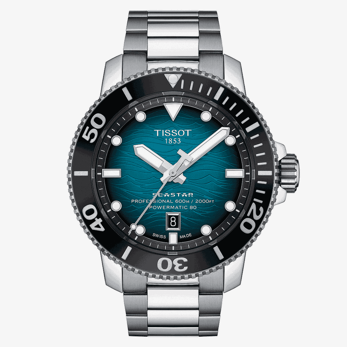 Reloj Tissot Seastar 2000 Professional con esfera azul degradada, bisel negro y brazalete de acero - T1206071104100