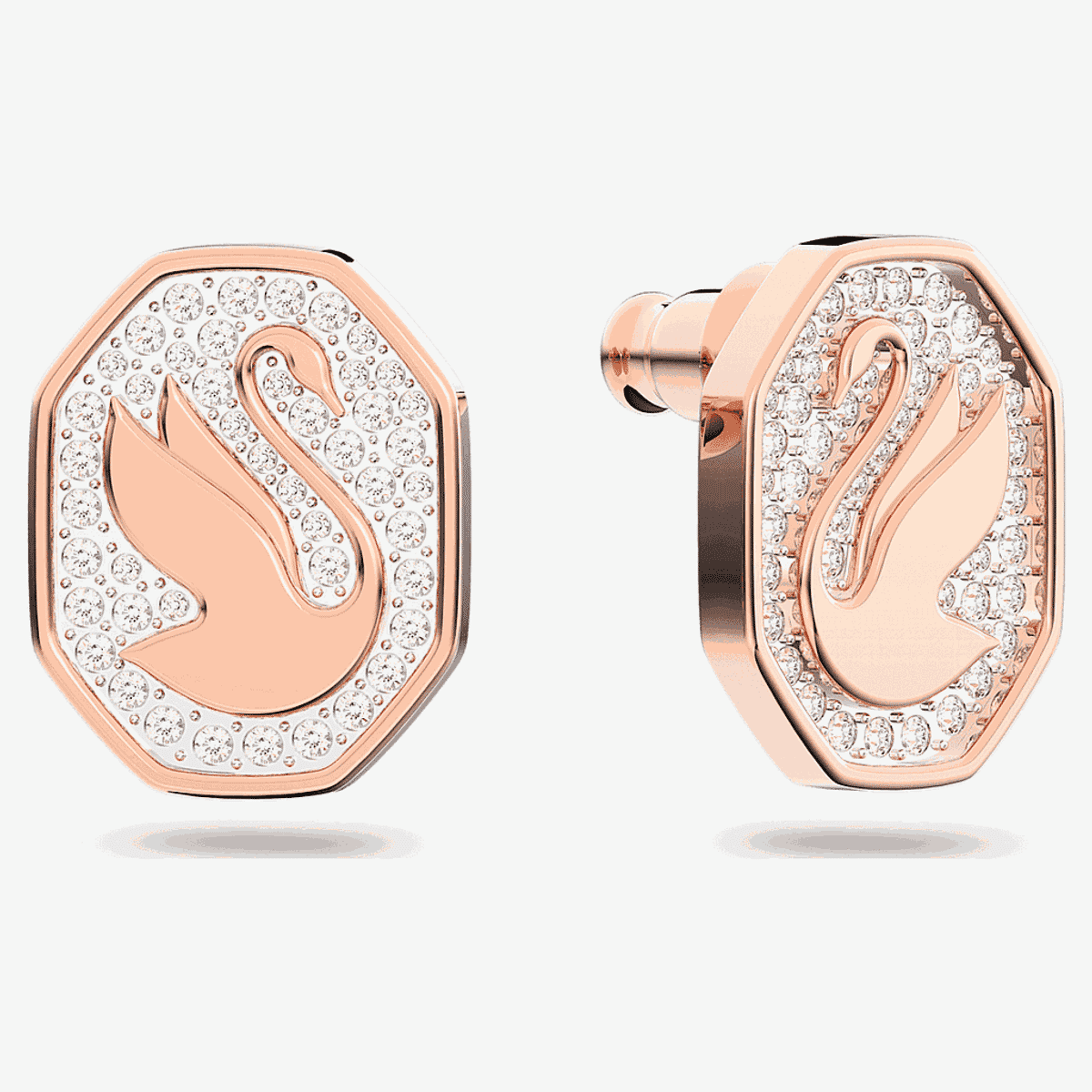 Pendientes de botón Signum Swarovski en oro rosa con diseño de cisne y cristales incrustados - 5621105