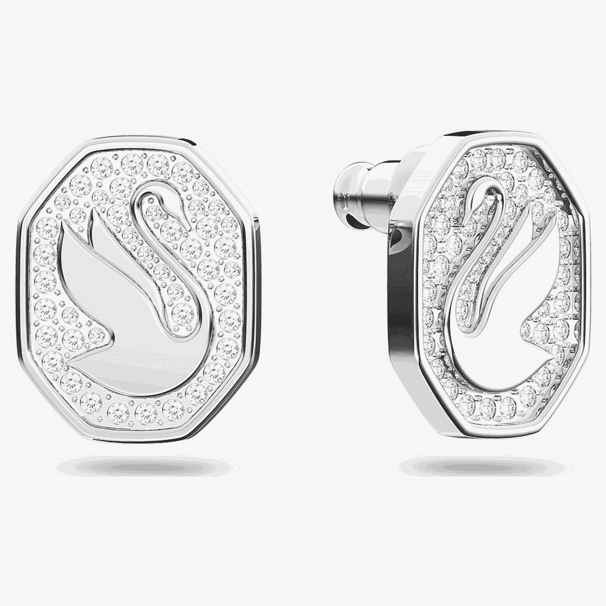 Pendientes de botón Signum Swarovski en plata con diseño de cisne y cristales incrustados - 5621097