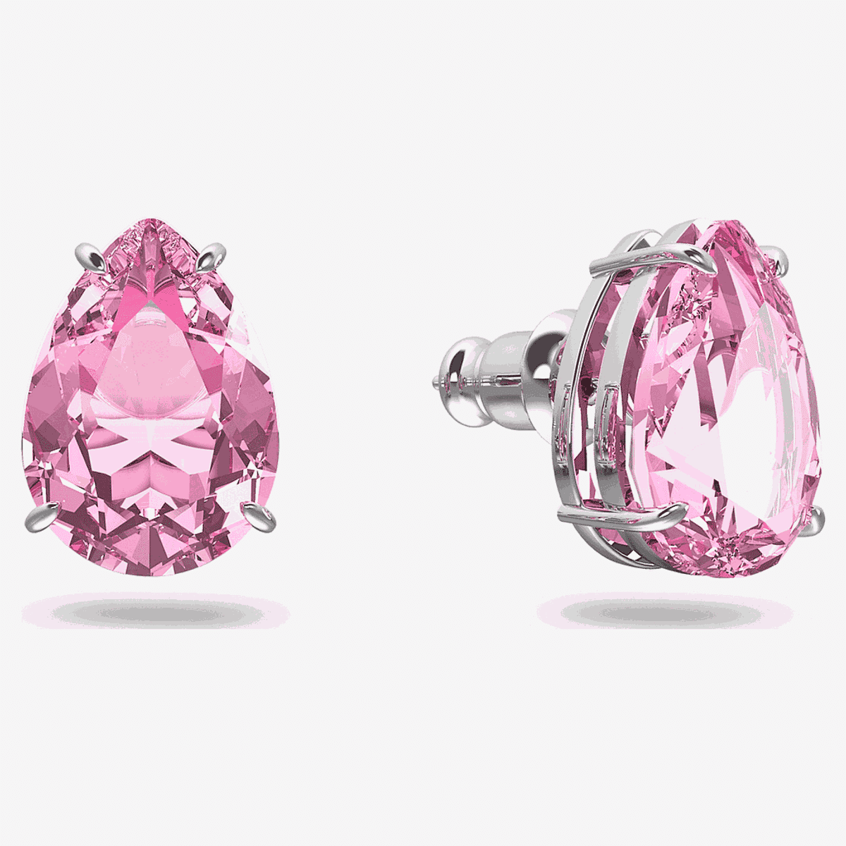 Pendientes de botón Gema Swarovski bañados en rodio con cristal rosa en forma de gota - 5614455