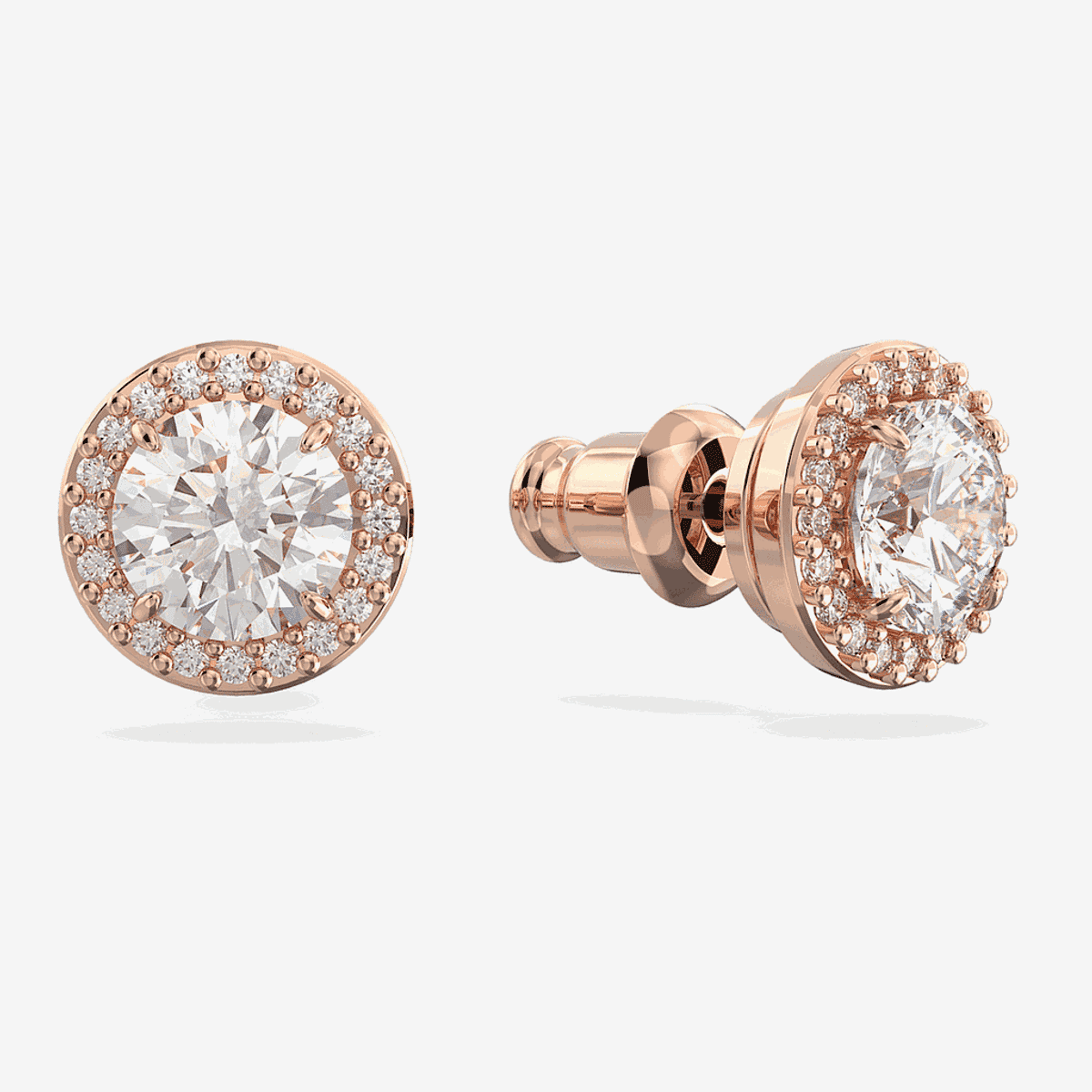 Pendientes de botón Constella Swarovski chapados en oro rosa con cristal central y halo - 5636275