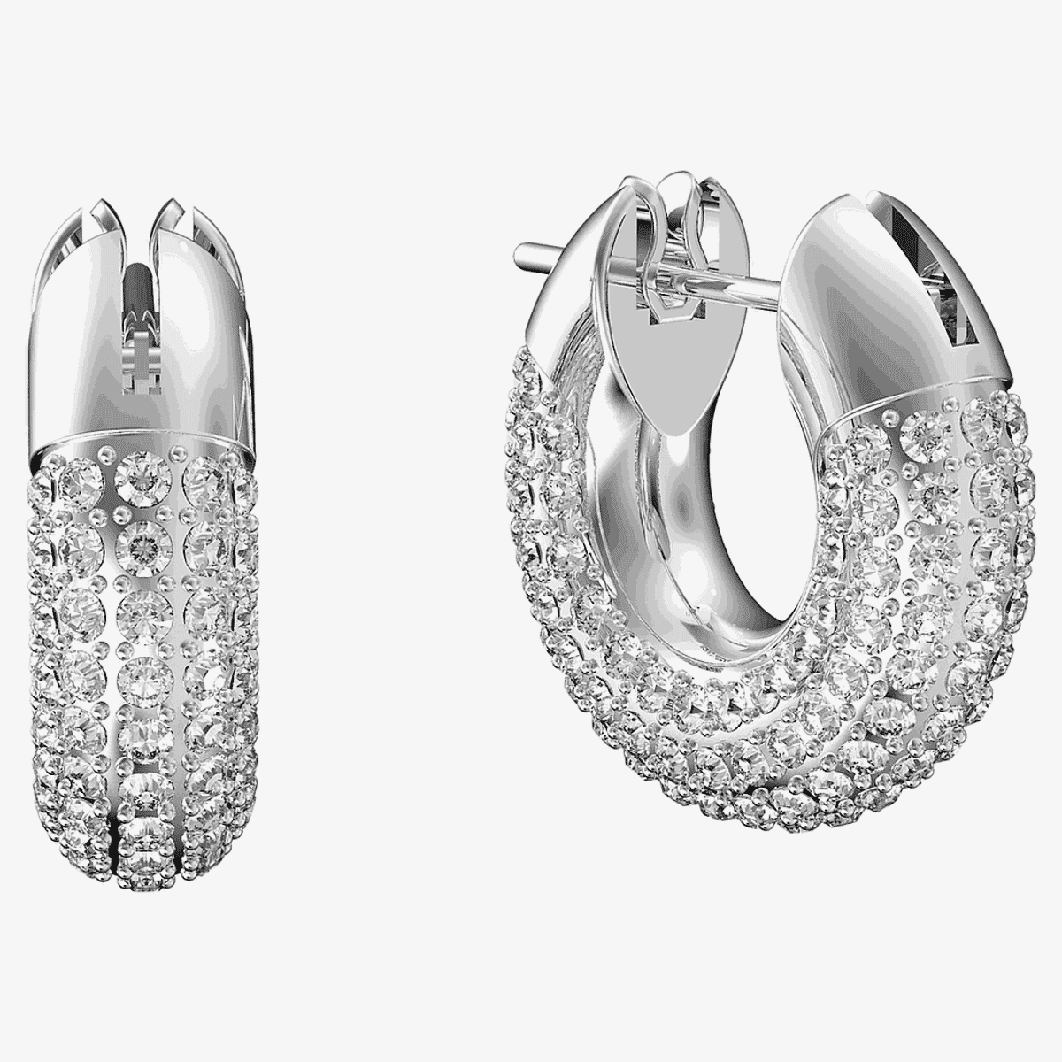 Pendientes de aro Dextera Redondos Swarovski Bañados en Rodio - 5618306