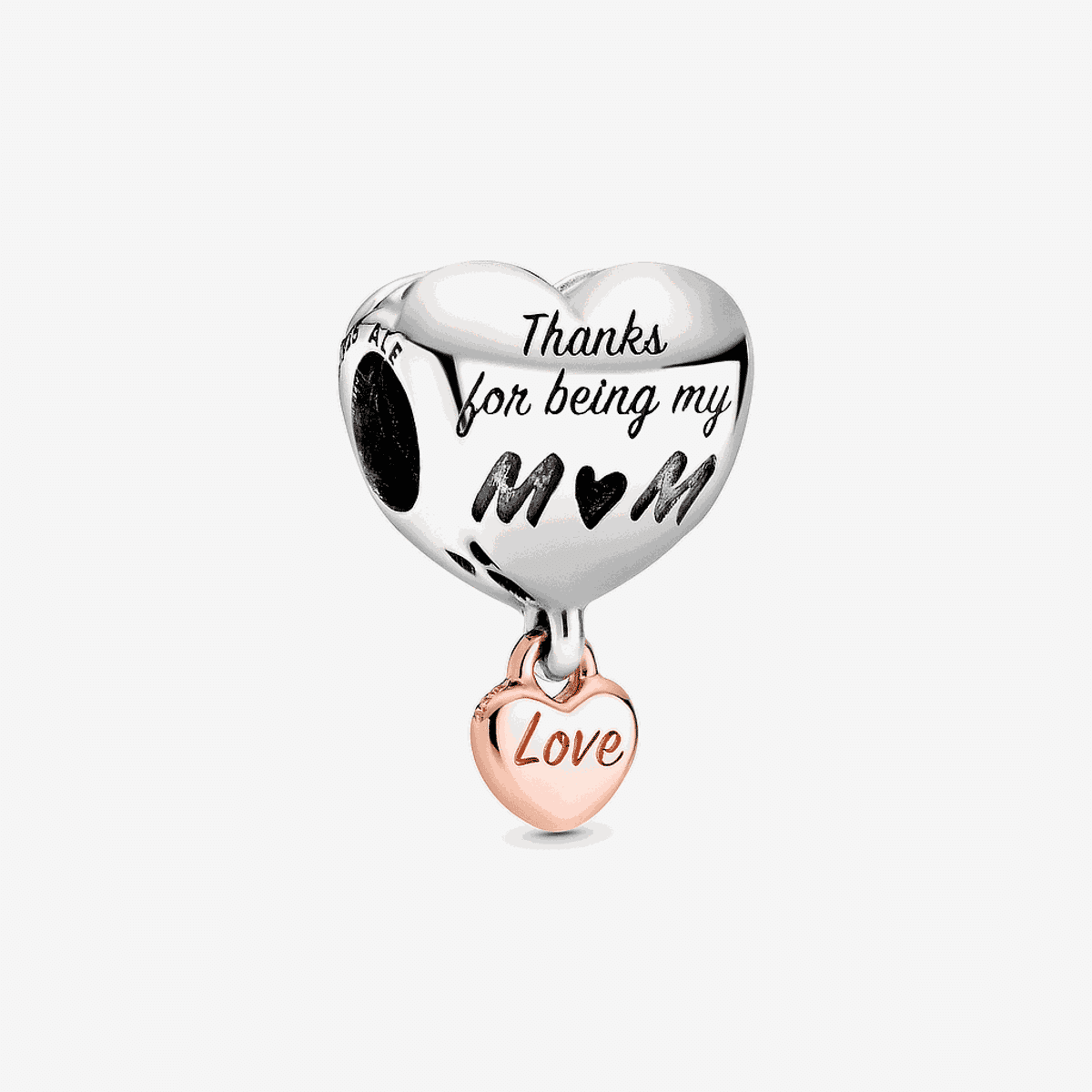 Charm Pandora Corazón Te Quiero Mamá en plata y oro rosado - 788830C00