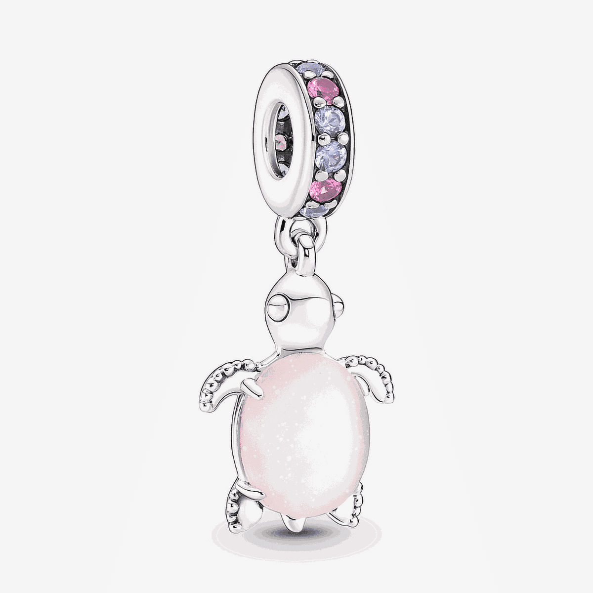 Charm colgante Pandora de plata con diseño de tortuga marina en cristal de Murano rosa y detalles en zirconia rosa y lila - 798939C02