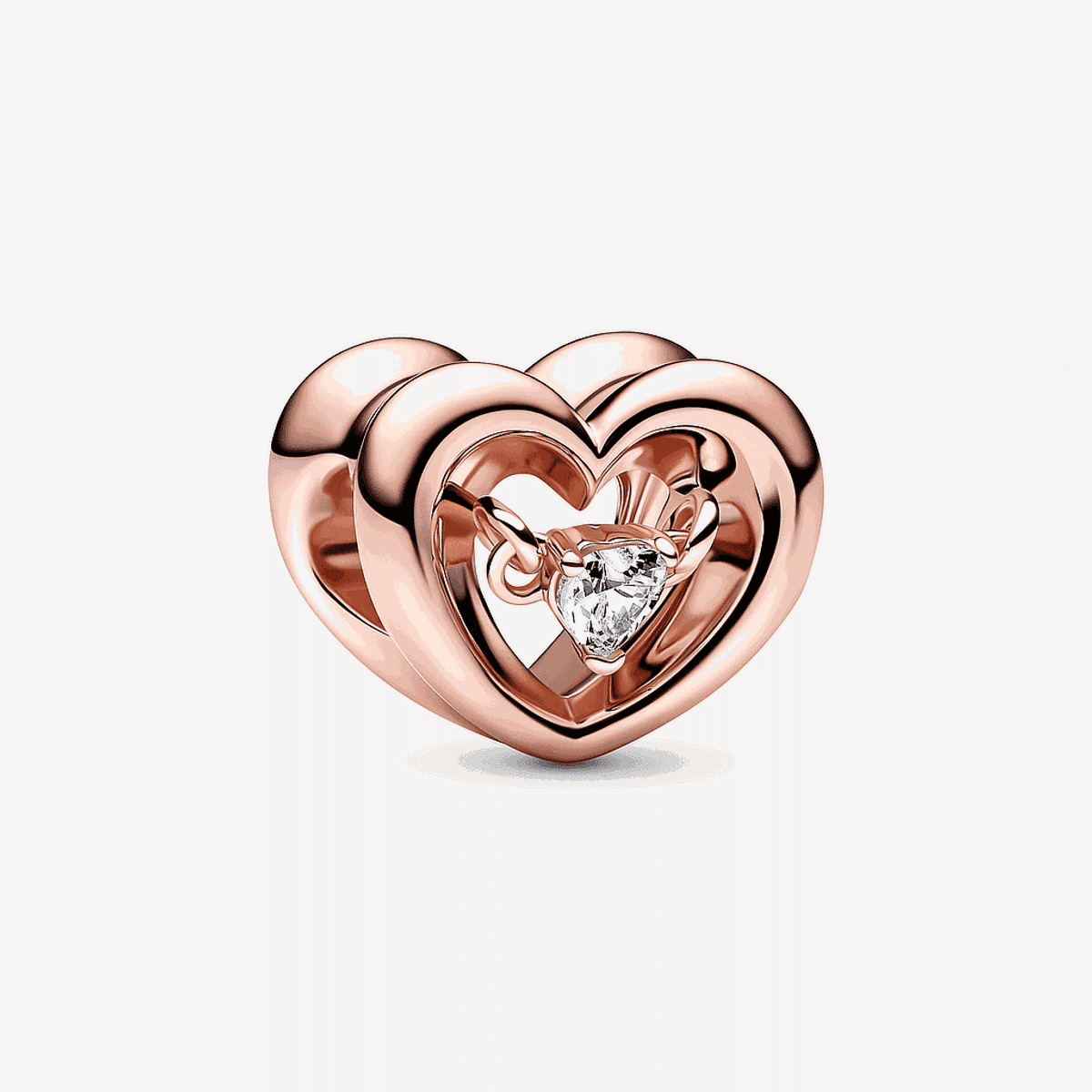 Charm Pandora corazón radiante chapado en oro rosa con gema flotante - 782493C01