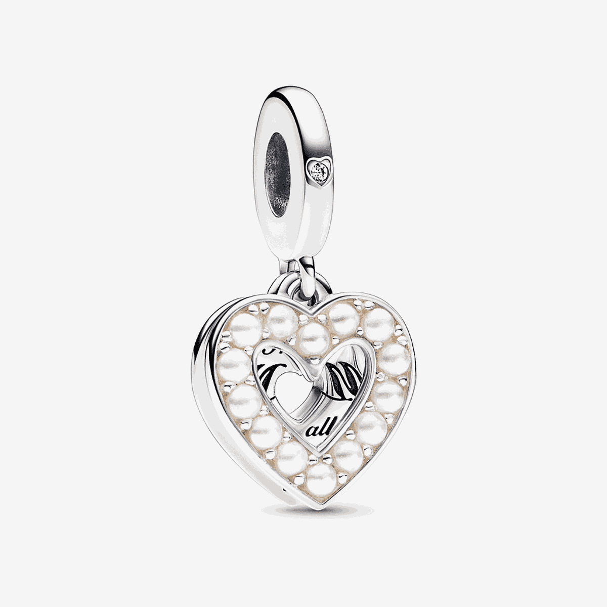Charm colgante Pandora Doble Corazón Blanco Anacarado en plata de ley con perlas - 792649C01