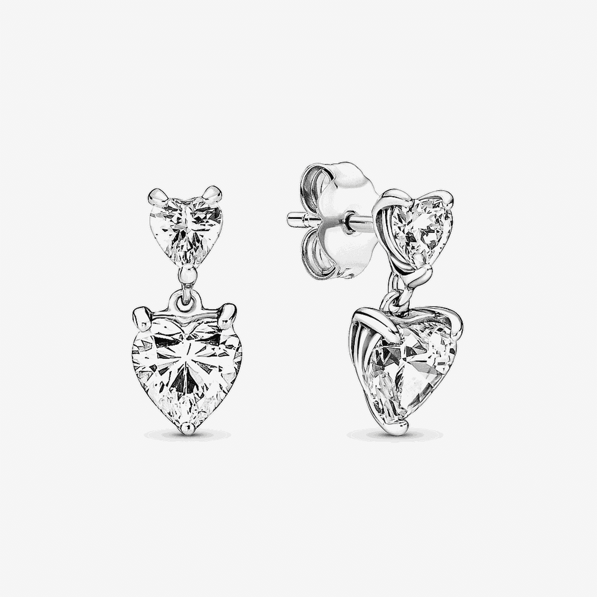 Pendientes Pandora de Botón Doble Corazón Brillante en plata de ley con cristales - 291199C01