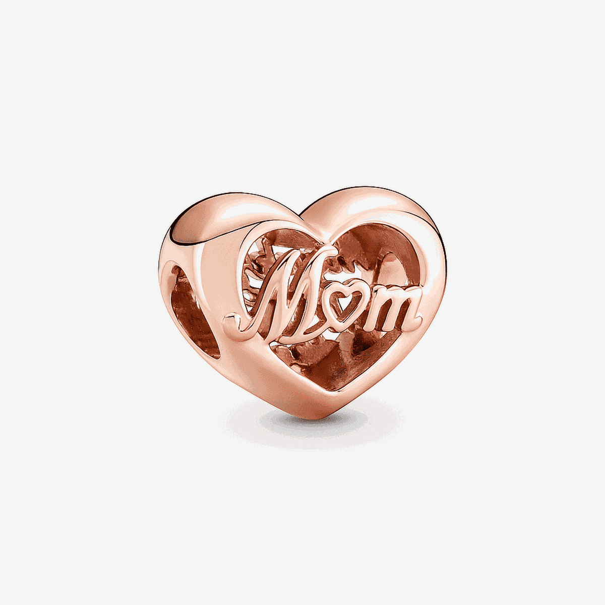 Charm Pandora en oro rosa con diseño de corazón y texto 'Mom' - 781451C00