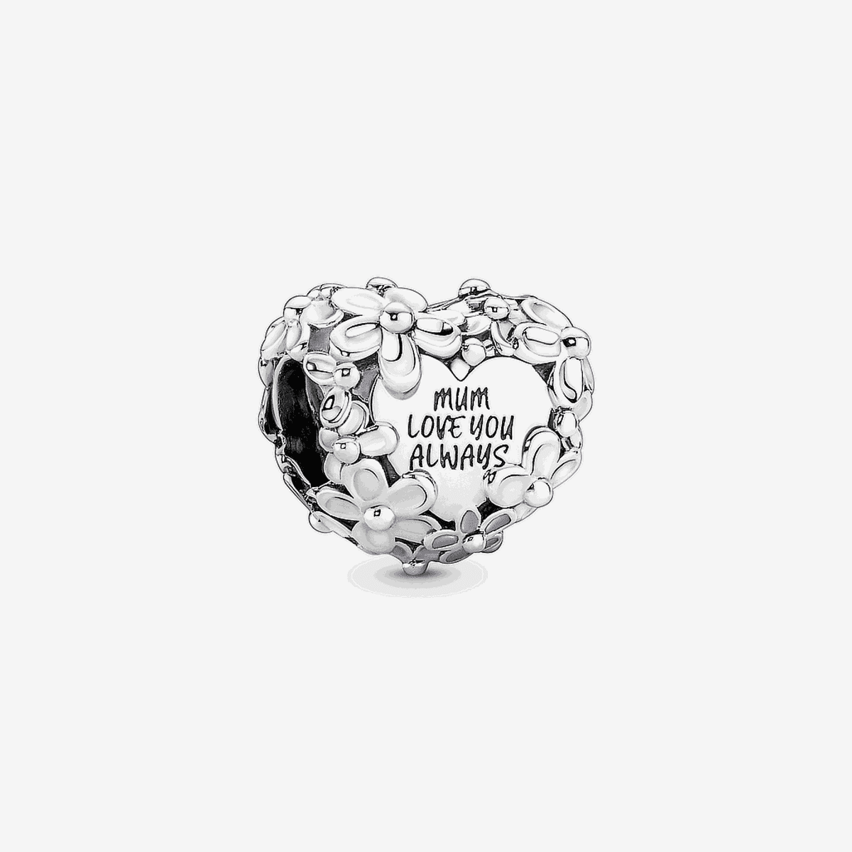 Charm Pandora en plata con forma de corazón y texto 'Mum Love You Always' - 791155C01