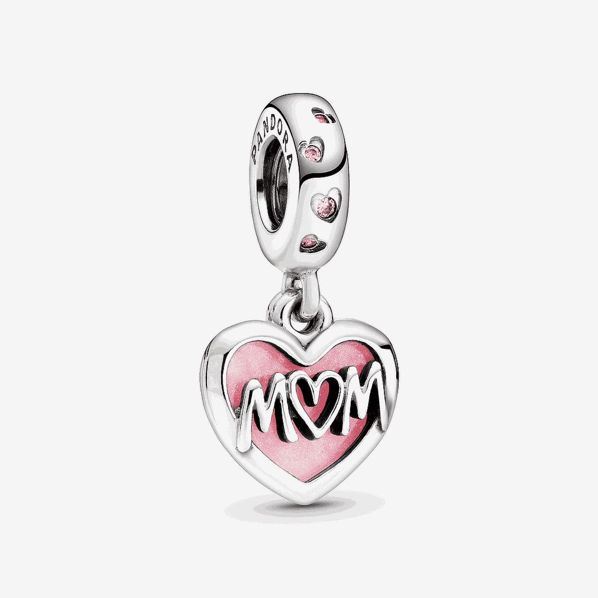 Charm colgante Pandora en plata de ley con corazón rosa MOM y pequeños corazones decorativos - 798887C01