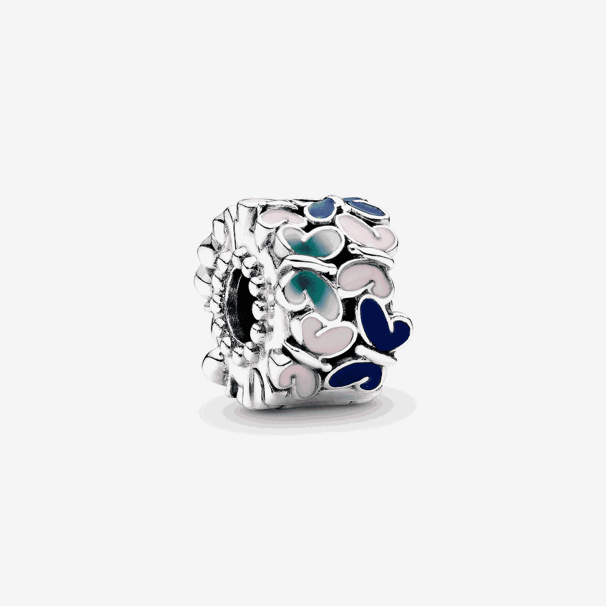 Charm clip Pandora en plata de ley con diseño de mariposas en azul, verde y rosa - 797863ENMX