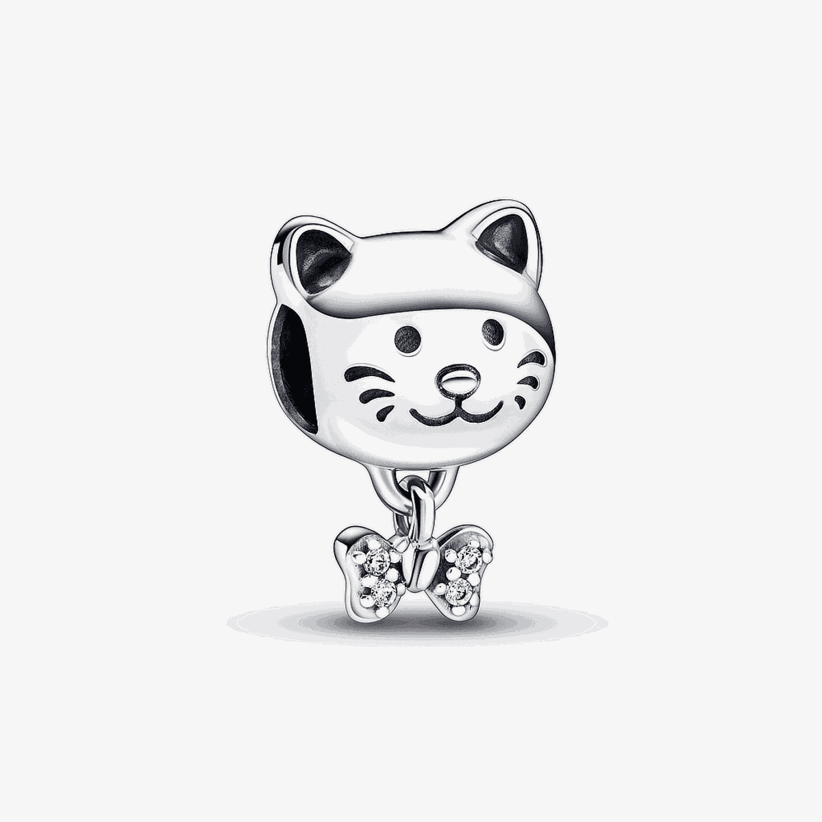 Charm Pandora en plata de ley con diseño de gato y lazo con cristales - 792255C01