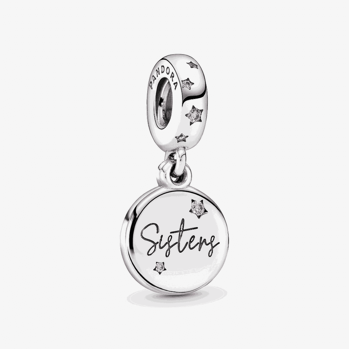 Charm colgante Pandora Hermanas Para Siempre en plata de ley con estrellas rosas - 798012FPC