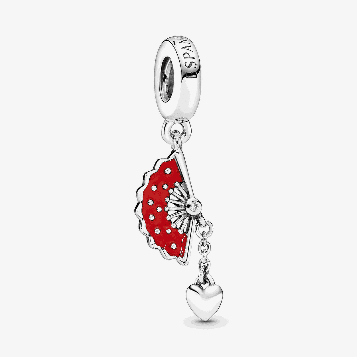 Charm colgante Pandora abanico español en plata de ley con esmalte rojo y corazón - 797879EN09