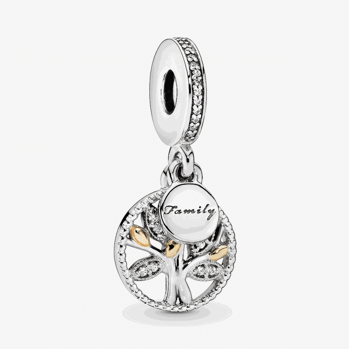 Charm colgante Pandora Árbol Familiar en plata con detalles en oro - 791728CZ