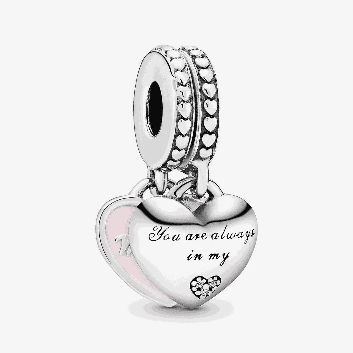 Charm colgante Pandora Corazones Madre e Hija en plata con esmalte rosa - 792072EN40