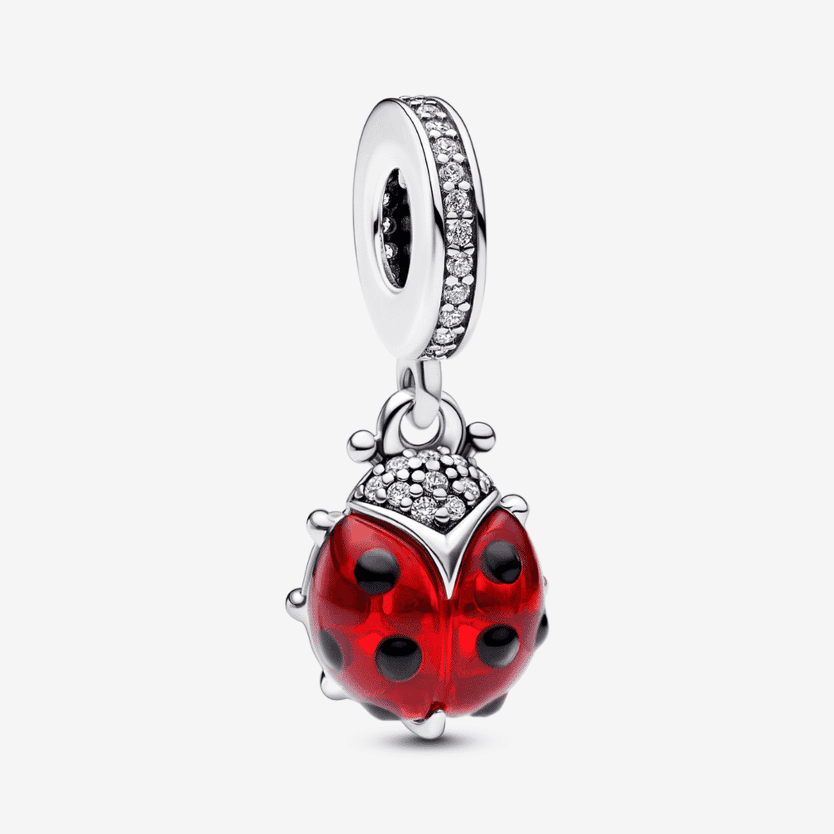 Charm colgante Pandora en plata de ley con forma de mariquita roja esmaltada y detalles brillantes - 792571C01