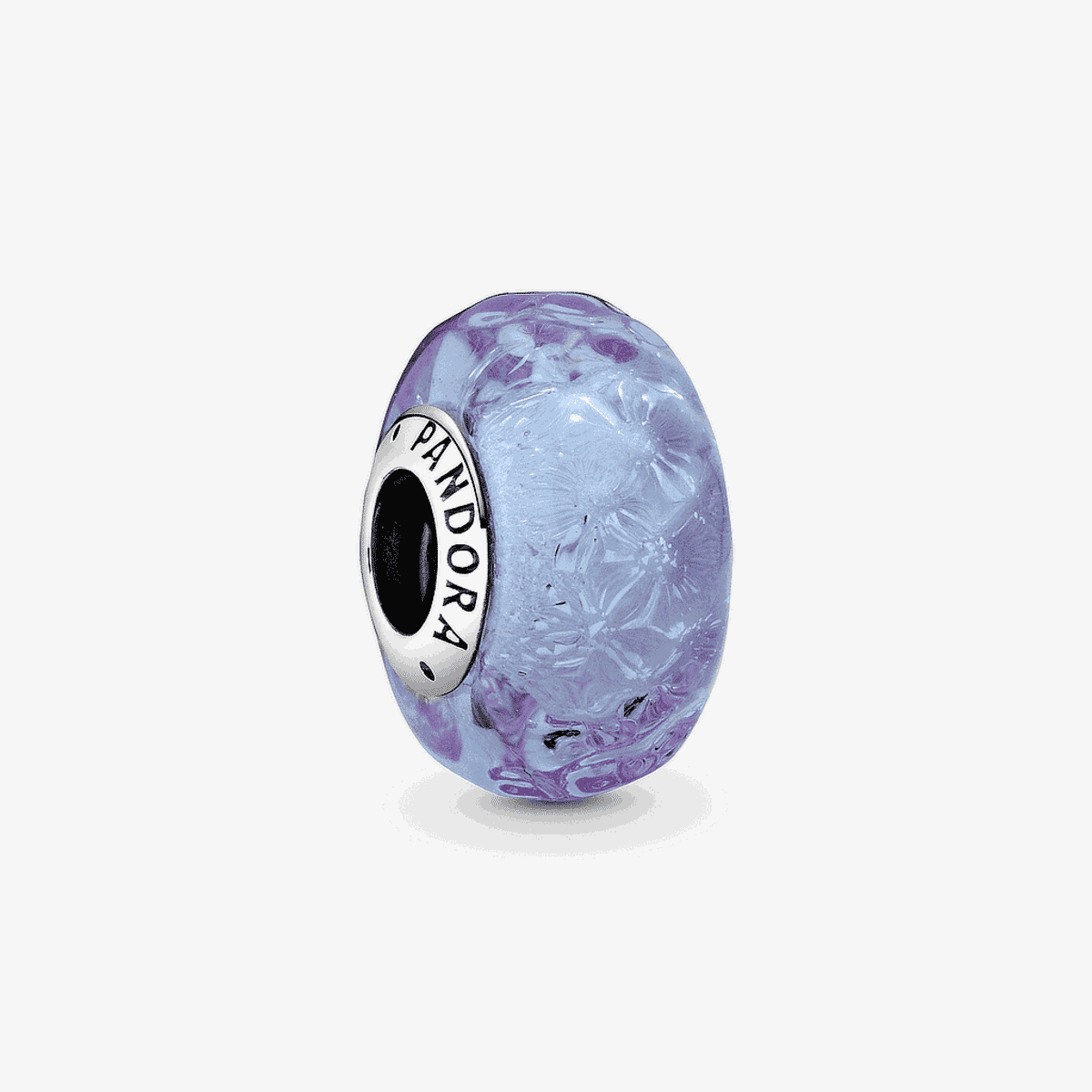 Charm Pandora de cristal de Murano en tono lavanda con detalles florales - 798875C00