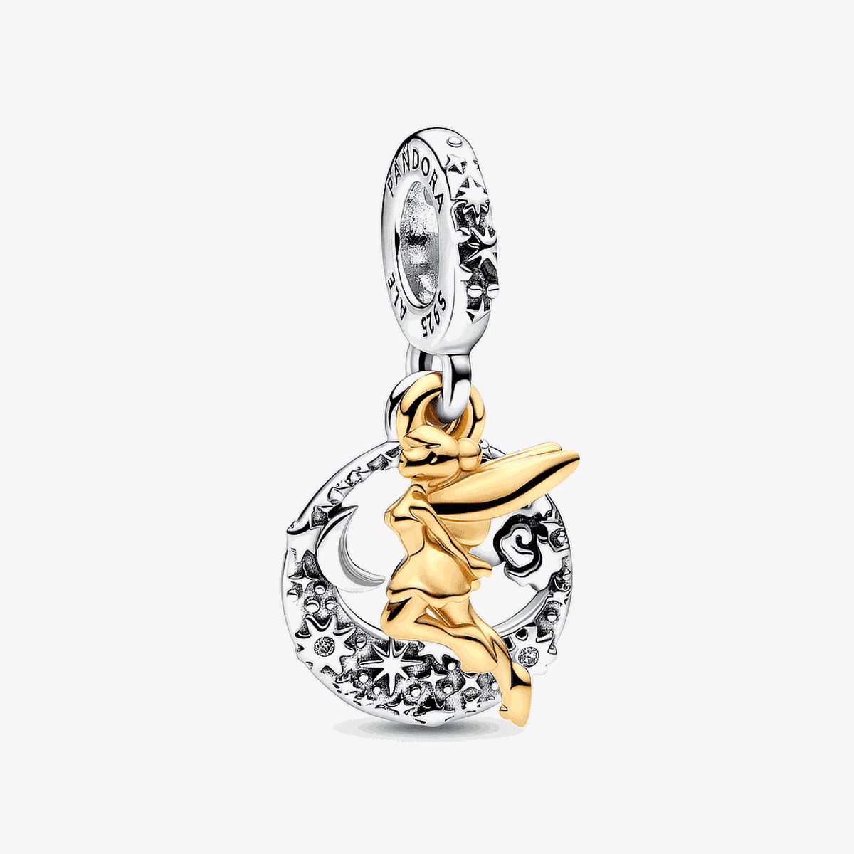 Charm colgante Pandora Campanilla Noche Celestial de Disney en plata y oro con diseño de hada - 762517C01