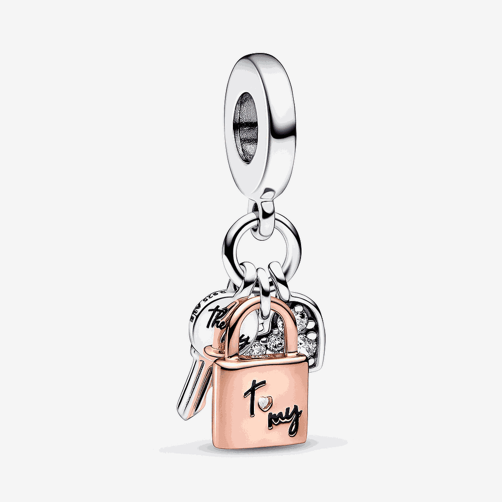 Charm colgante Pandora candado y llave en plata y oro rosa - 782506C01