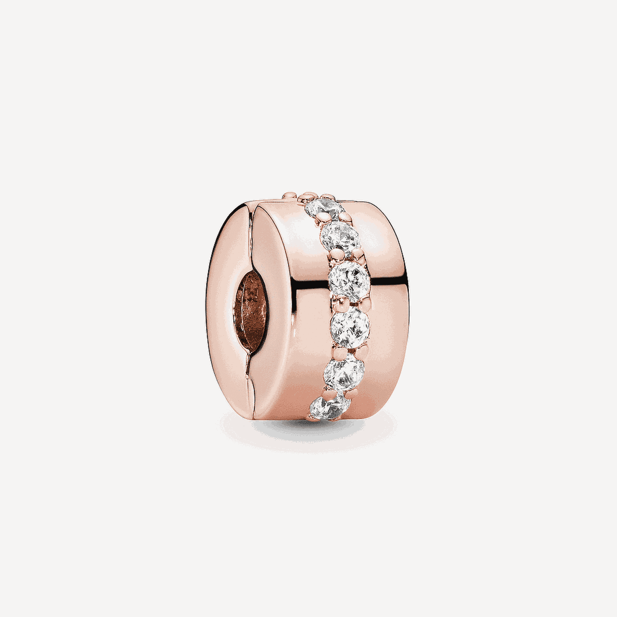 Vista frontal del charm separador Pandora Fila Brillante en oro rosa con cristales - 781972CZ