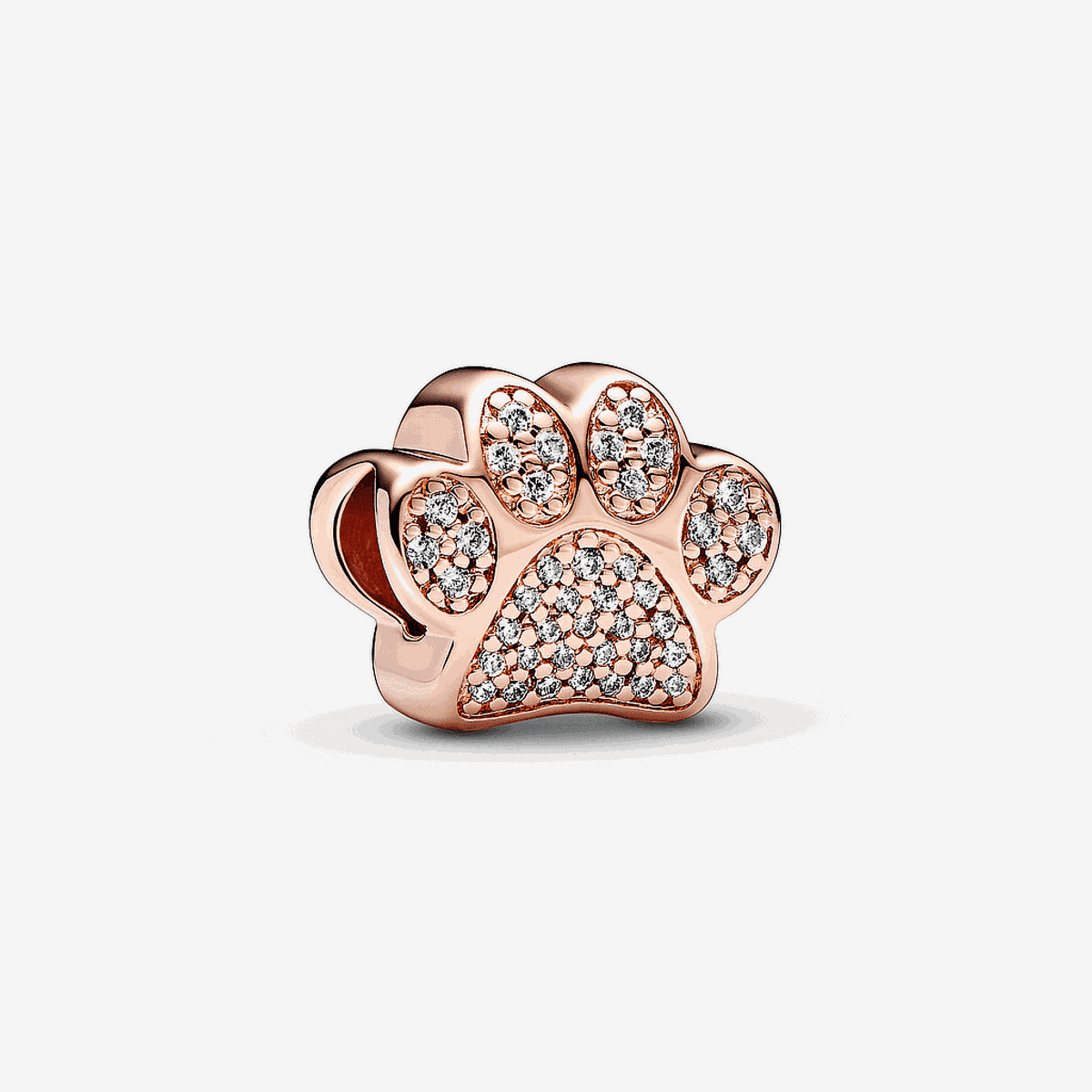Charm Pandora Huella Brillante chapado en oro rosa con cristales incrustados en forma de huella de mascota - 781714C01