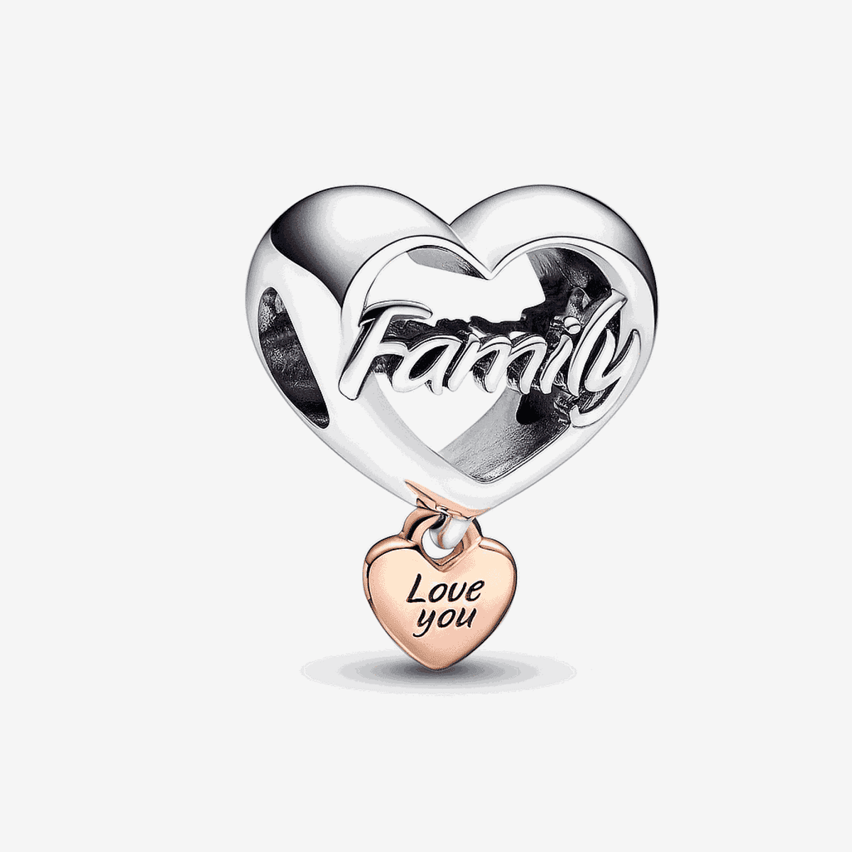 Charm Pandora Corazón Te Quiero Familia en plata de ley con detalle en oro rosa - 782326C00
