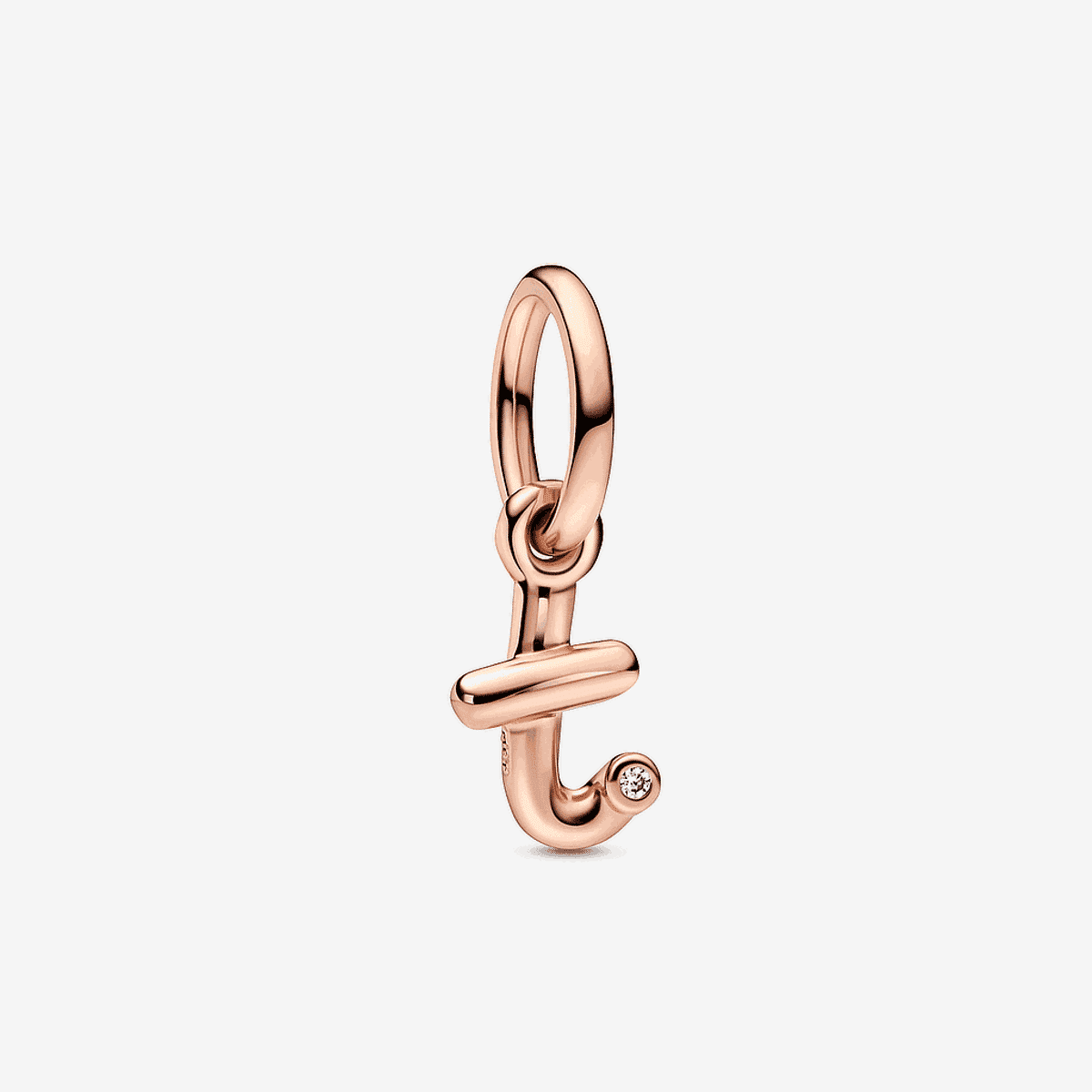 Charm colgante Pandora letra minúscula t en baño de oro rosa 14k con detalle de cristal - 782469C01