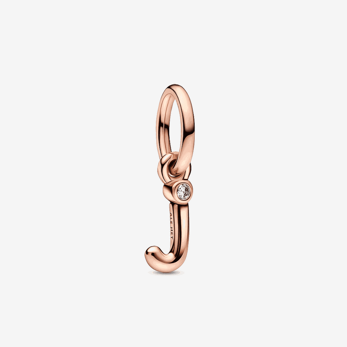 Charm colgante Pandora letra minúscula j en baño de oro rosa 14k con detalle de cristal - 782465C01