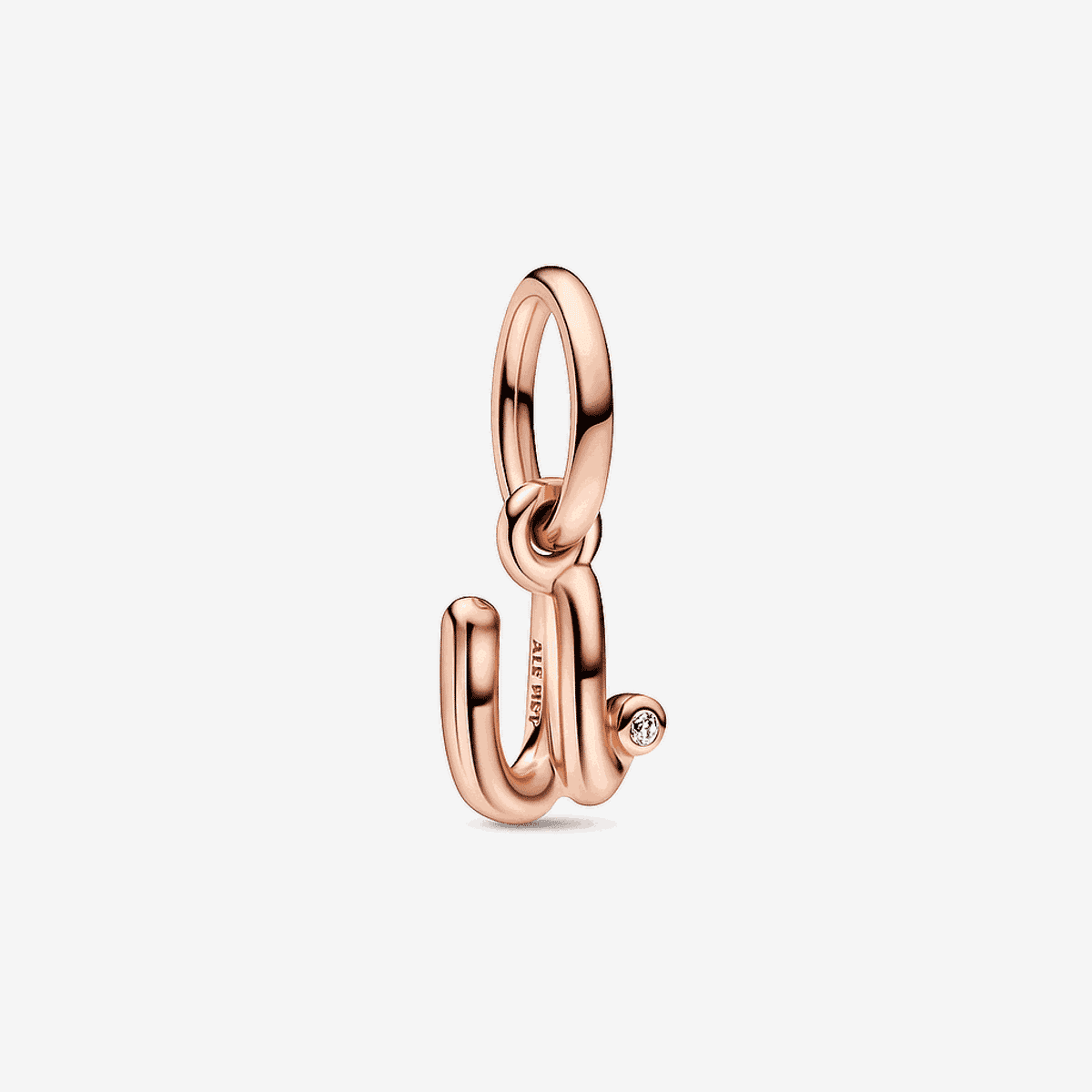 Charm colgante Pandora letra minúscula u en baño de oro rosa 14k con detalle de cristal - 782479C01