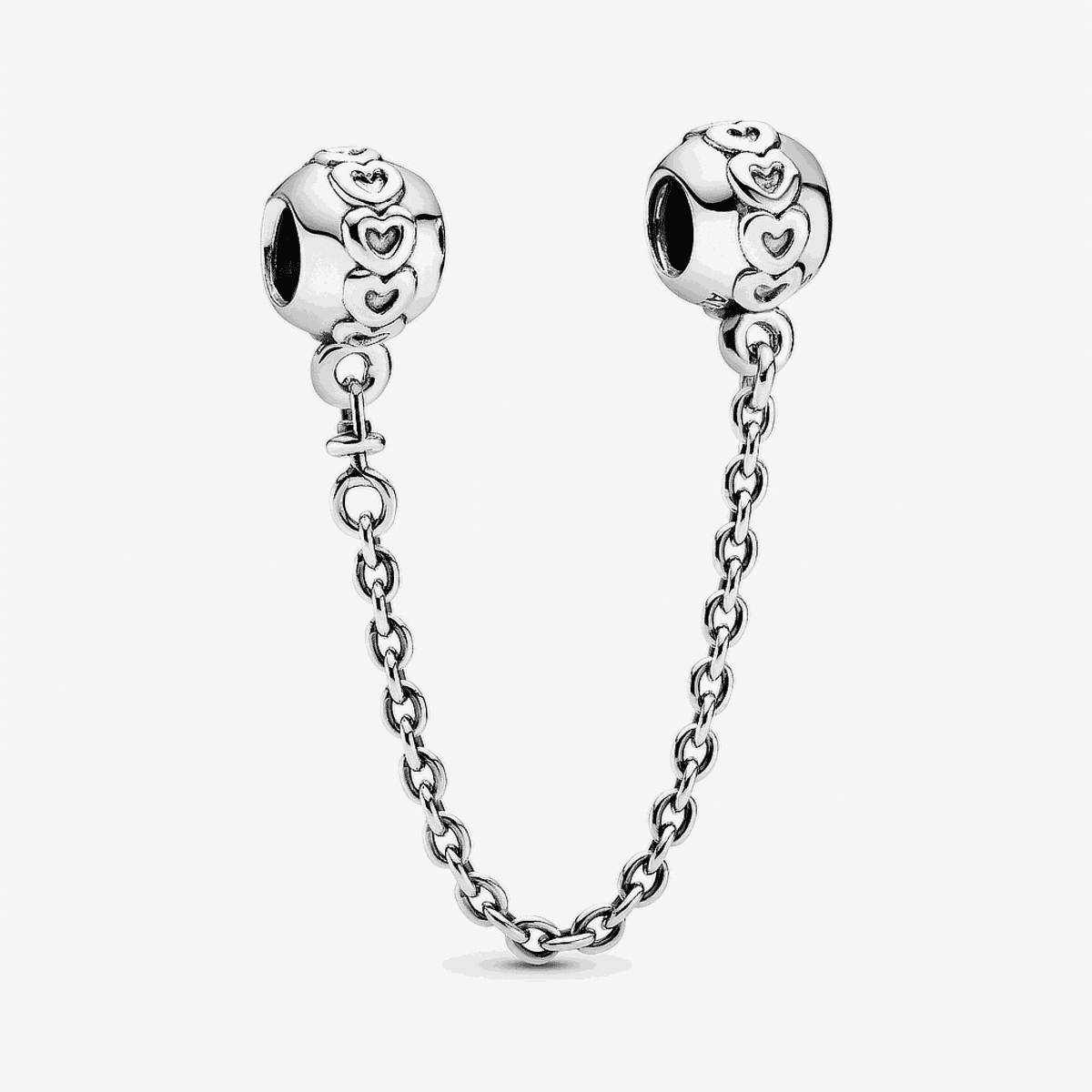 Cadena de seguridad Pandora Corazones Eternos en plata de ley, vista frontal - 791088-05