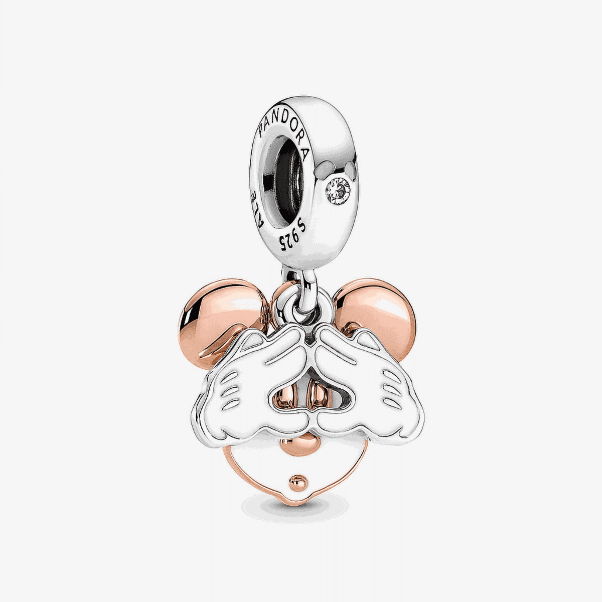 Charm colgante Pandora Mickey Mouse en plata y oro rosa con diseño de guantes - 780112C01