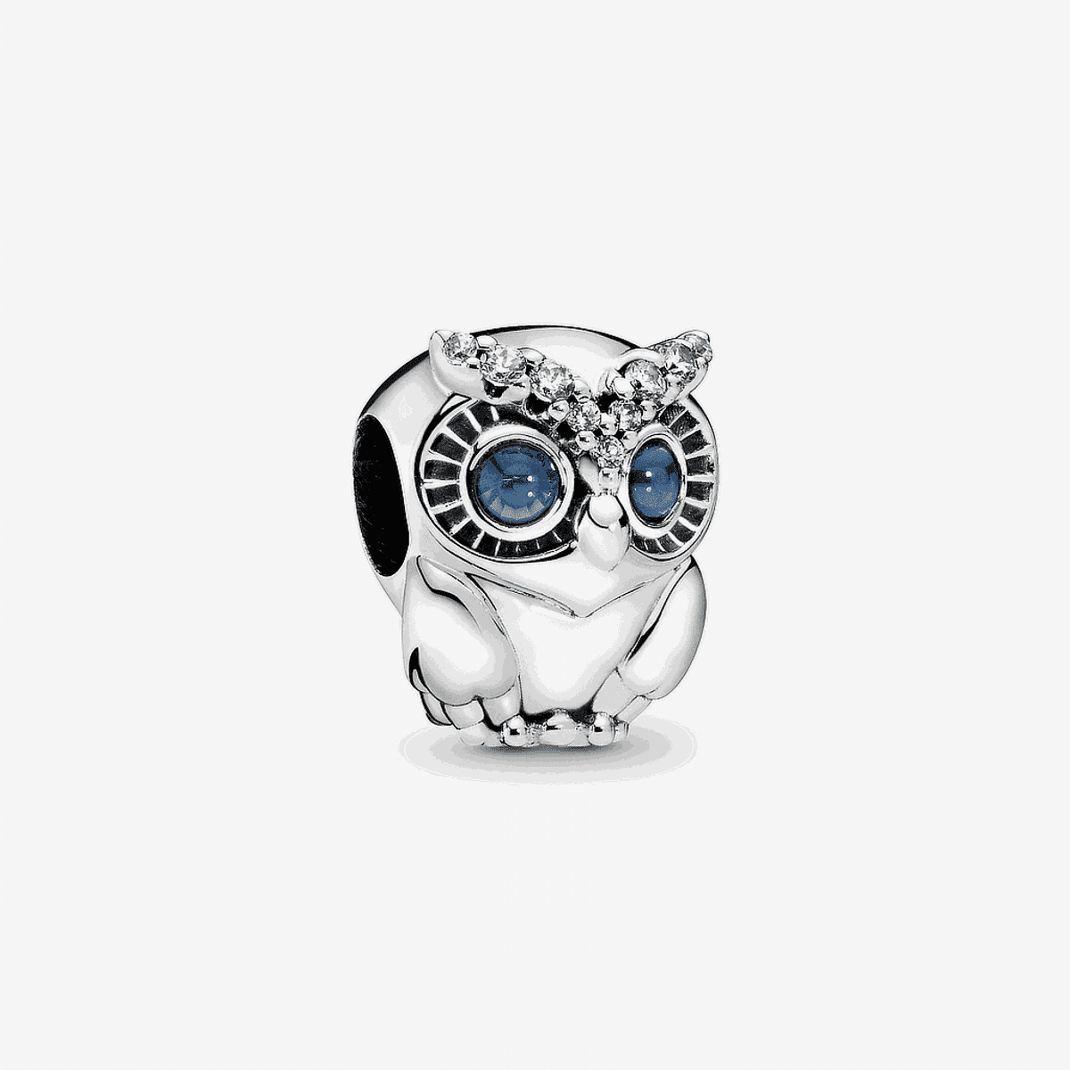 Charm Pandora Búho reluciente en plata de ley con ojos de cristal azul y detalles brillantes - 798397NBCB