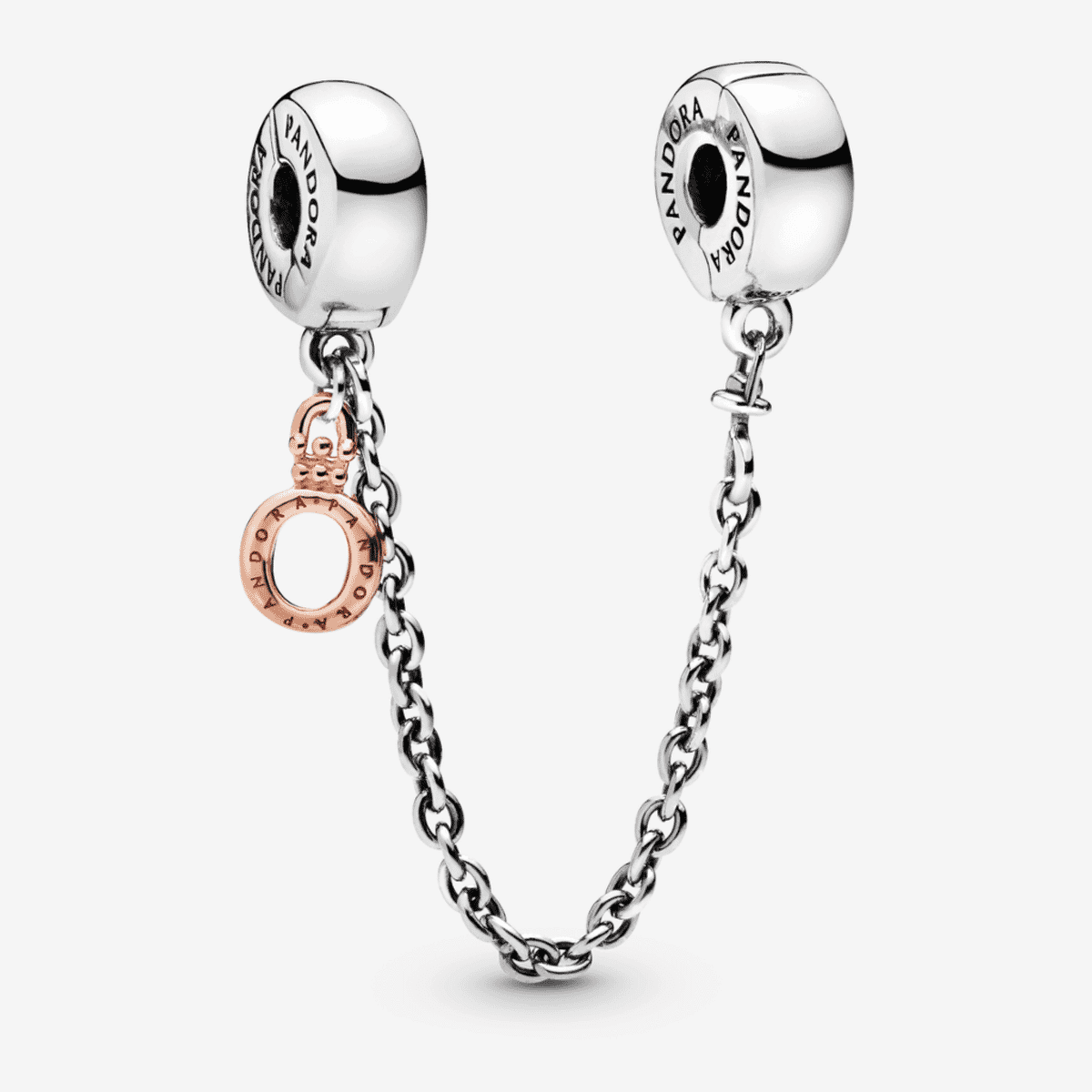 Cadena de seguridad Pandora en plata de ley con corona en oro rosa - 788313-05