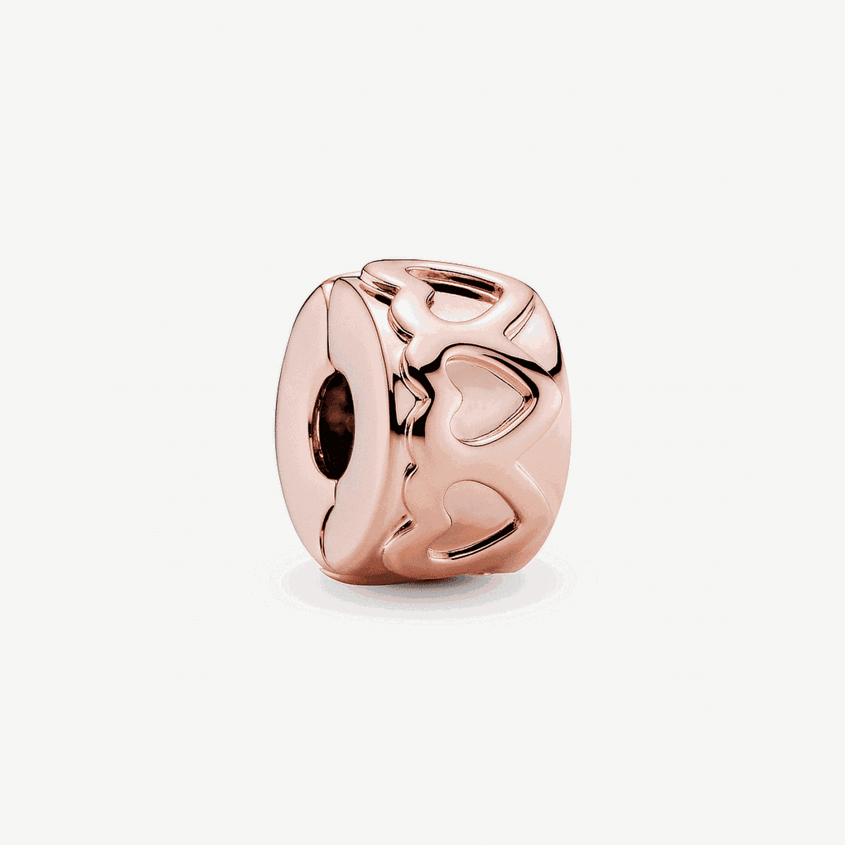 Charm Pandora de Clip Alianza de Corazones en plata de ley chapado en oro rosa visto de frente - 781978
