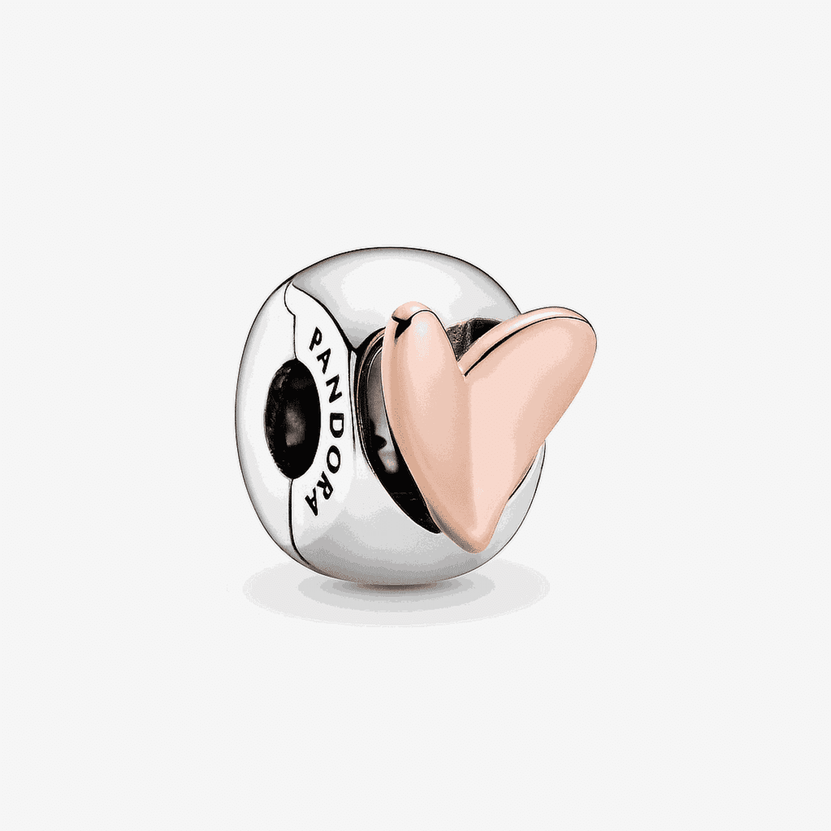 Charm Pandora de Clip Corazón a Mano Alzada en plata de ley con detalle chapado en oro rosa visto de frente - 788697C00
