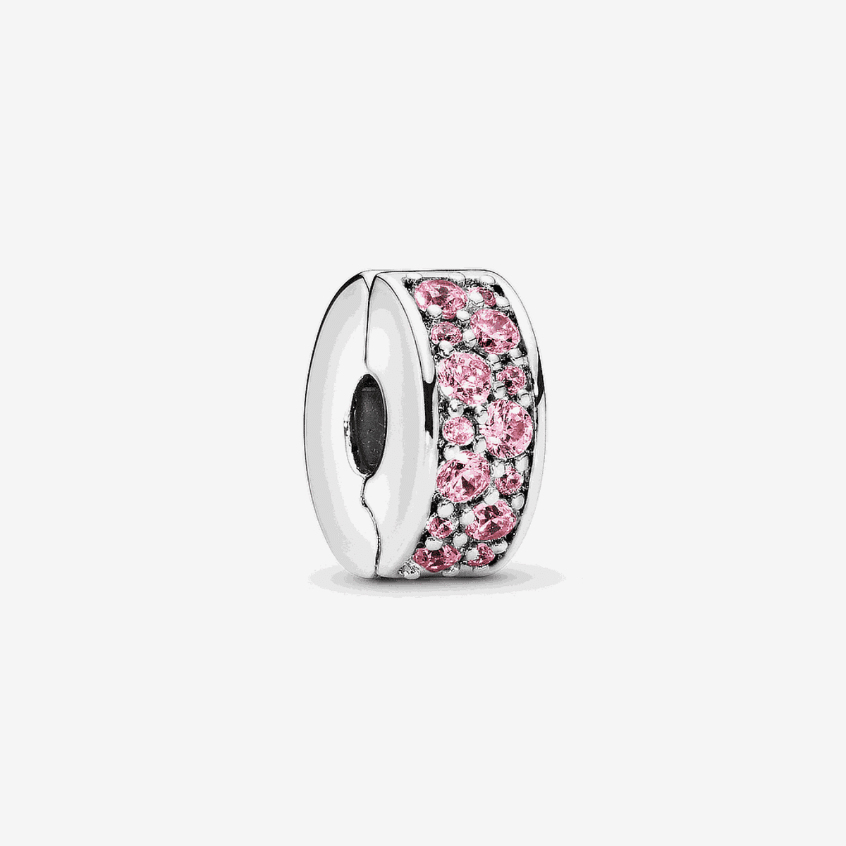 Charm Pandora de Clip Pavé Rosa en plata de ley con cristales rosas visto de frente - 791817PCZ