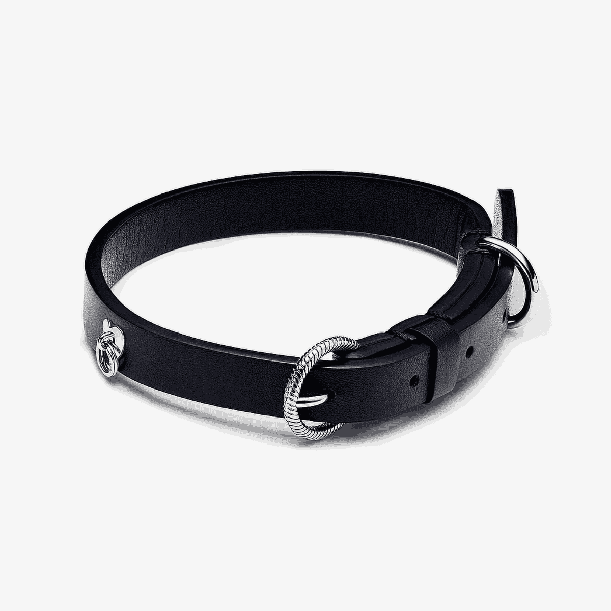 Collar Pandora para mascotas en tejido vegetal negro con hebilla plateada y detalles decorativos - 312262C01