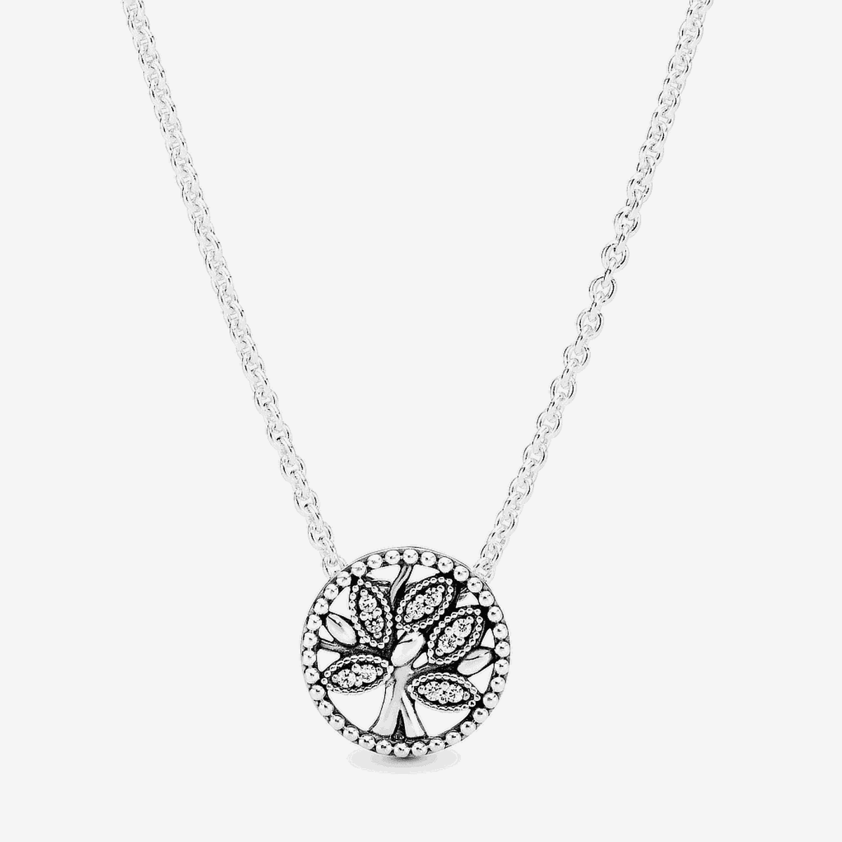 Collar Pandora Árbol de la Vida en plata de ley con diseño circular y piedras brillantes - 397780CZ-45
