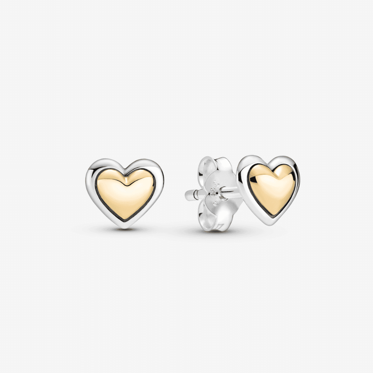 Pendientes Pandora de botón corazón en plata y oro - 299389C00