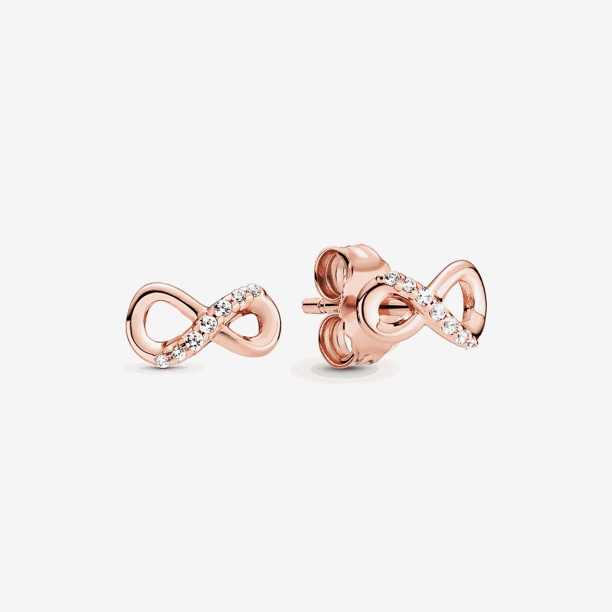 Pendientes Pandora de botón infinito en oro rosa con cristales - 288820C01