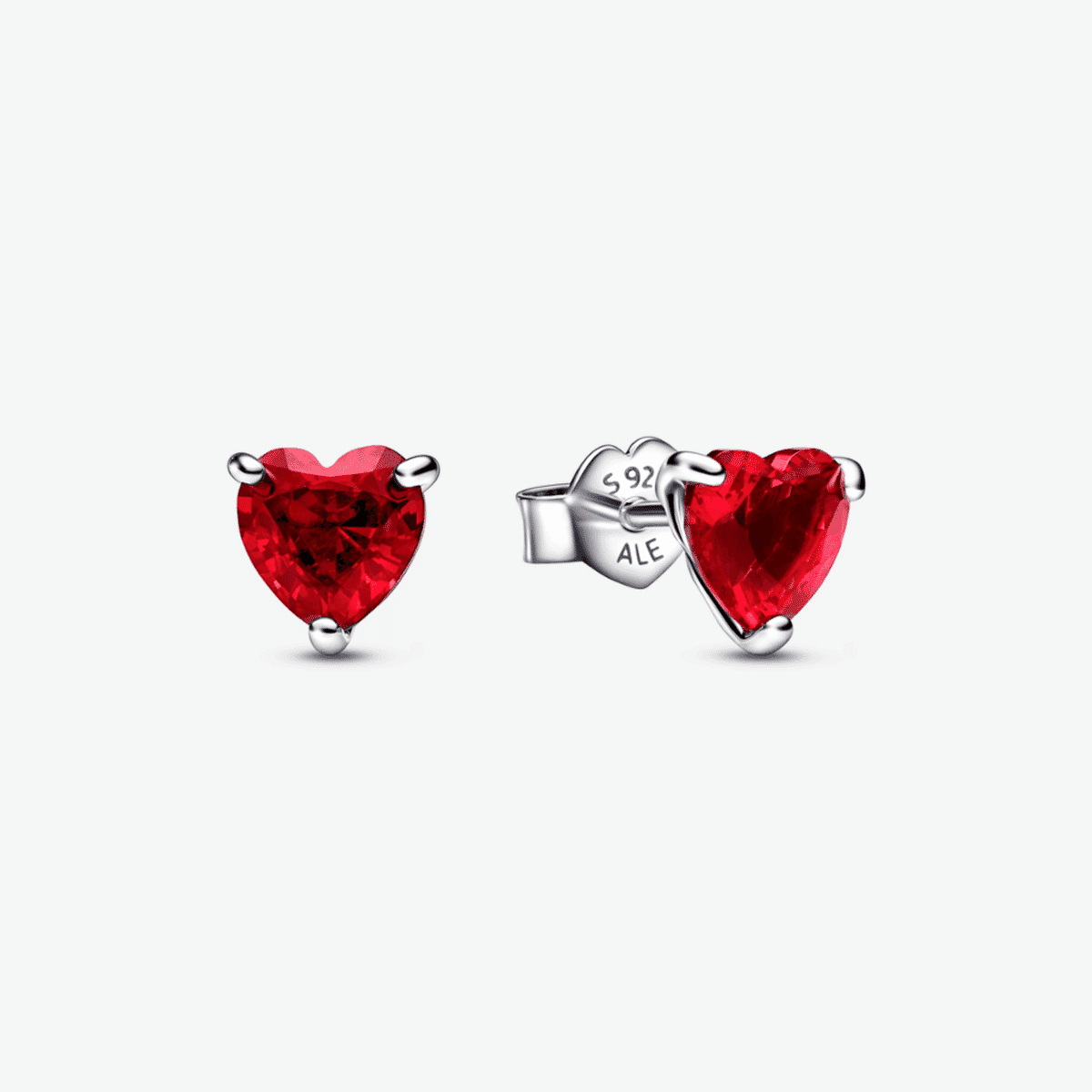 Pendientes Pandora de botón en plata de ley con cristal rojo en forma de corazón - 292549C01