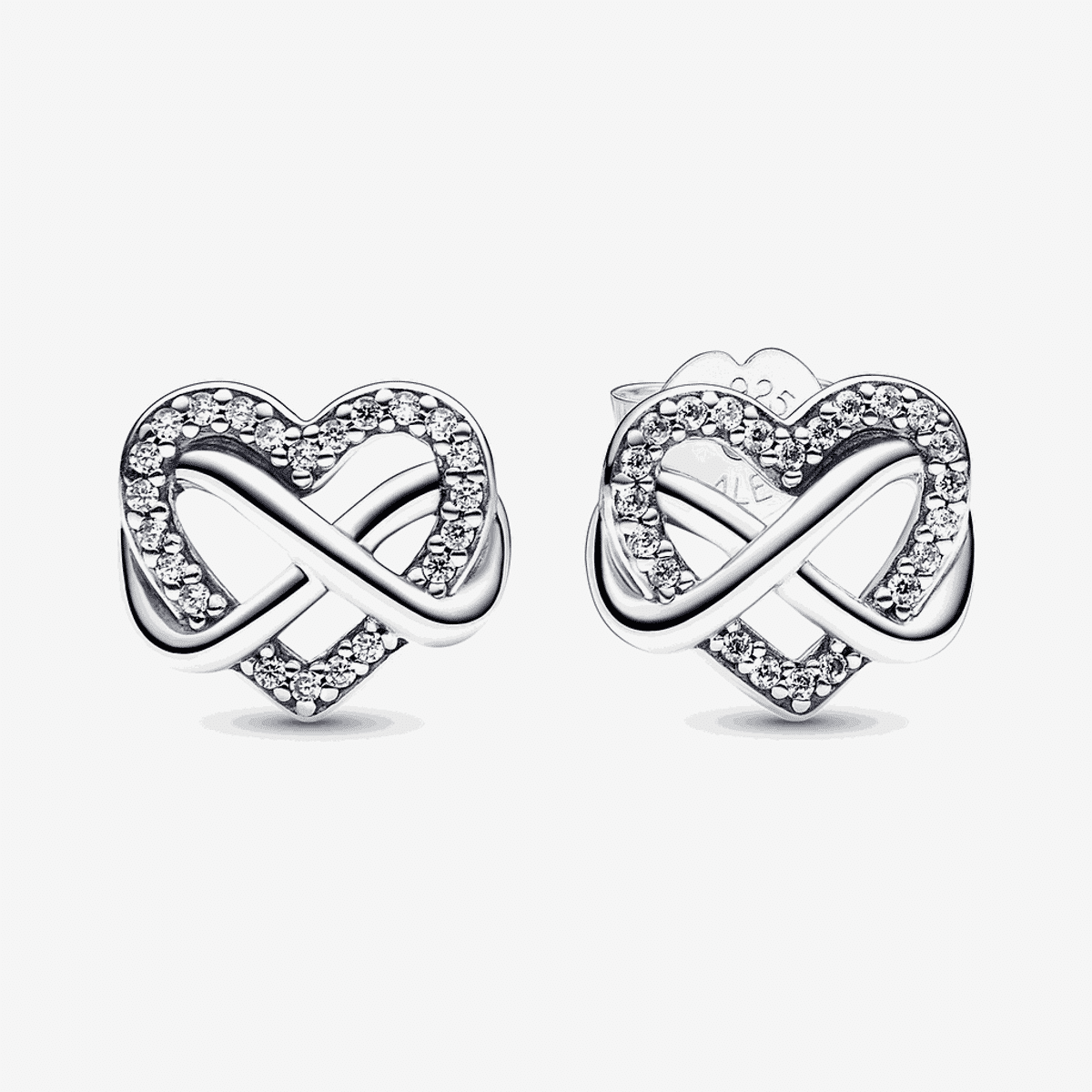 Pendientes Pandora de botón en plata de ley Corazón Infinito con cristales brillantes - 292667C01