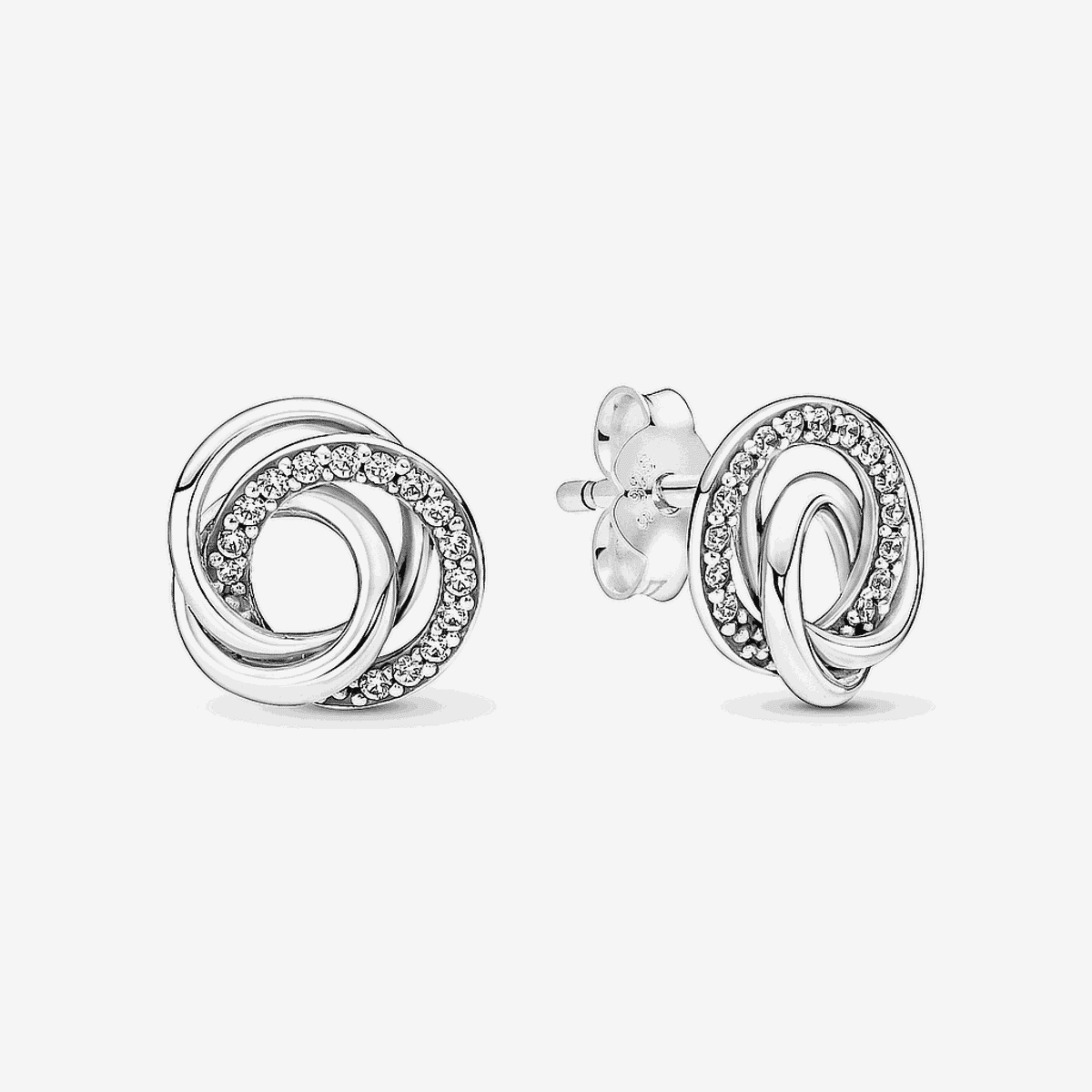 Pendientes Pandora de botón en plata de ley Círculo Familiar con cristales brillantes - 291076C01